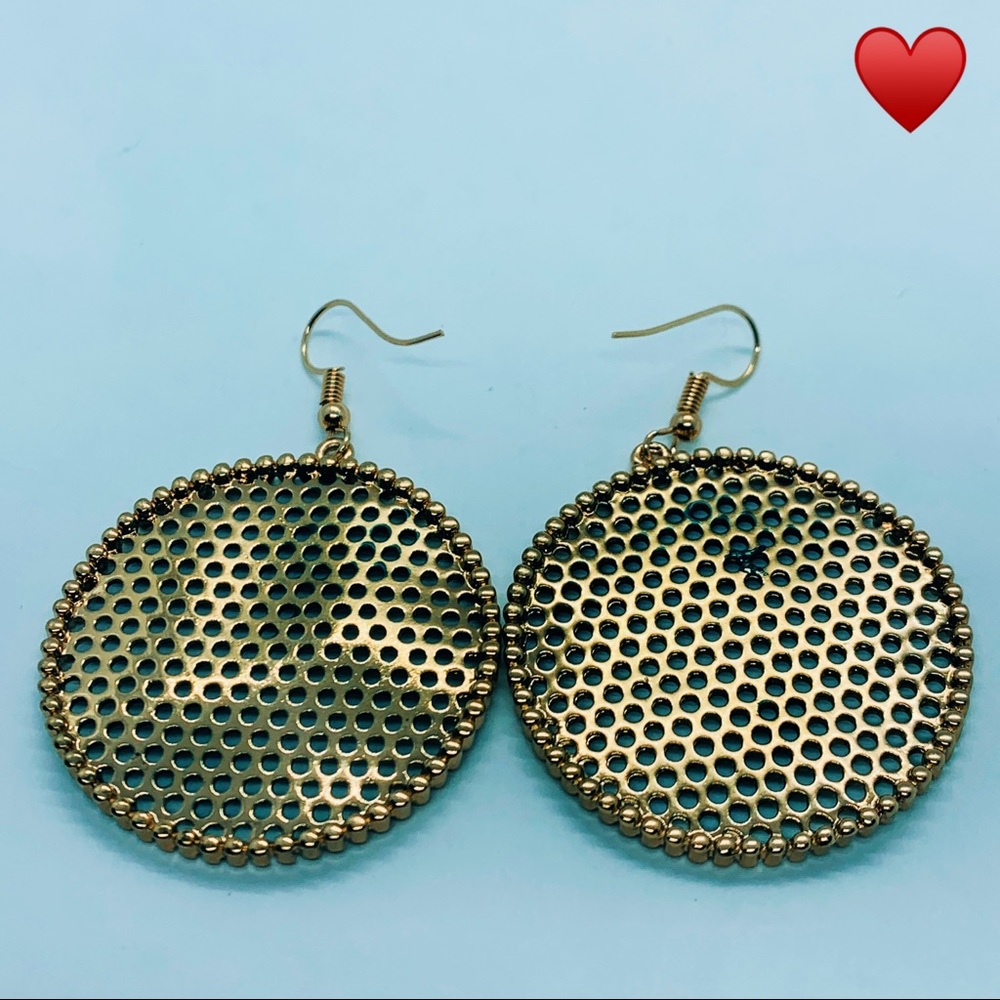 🌺Green Ball Big Gold Round Disk Drop Earring - Picture 3 of 12